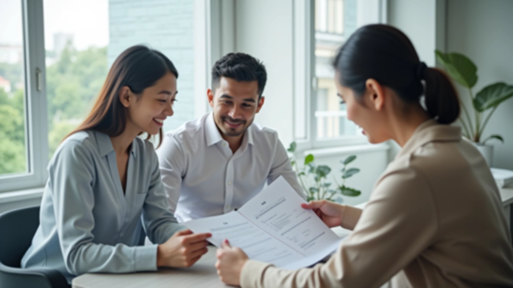 Family discussing healthcare options with advisor showing comparison documents