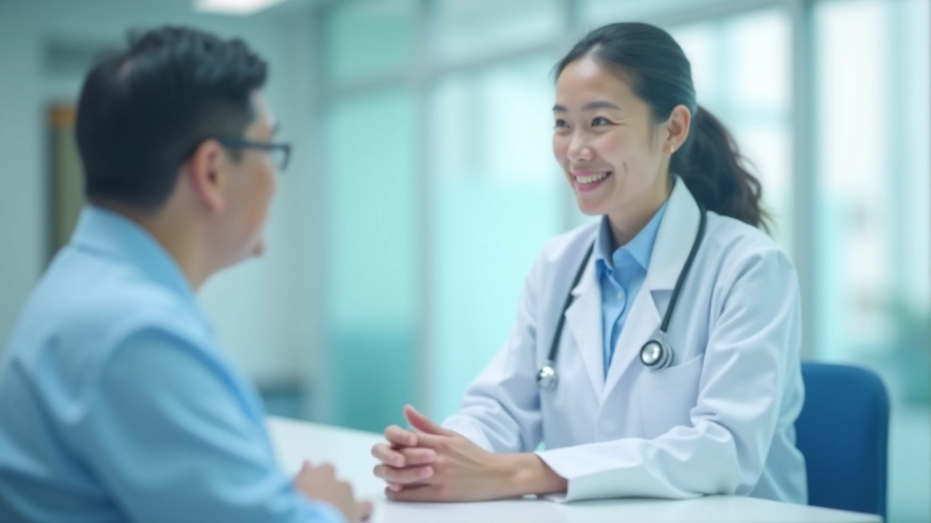 Doctor and patient consulting at government health clinic, examining medical records
