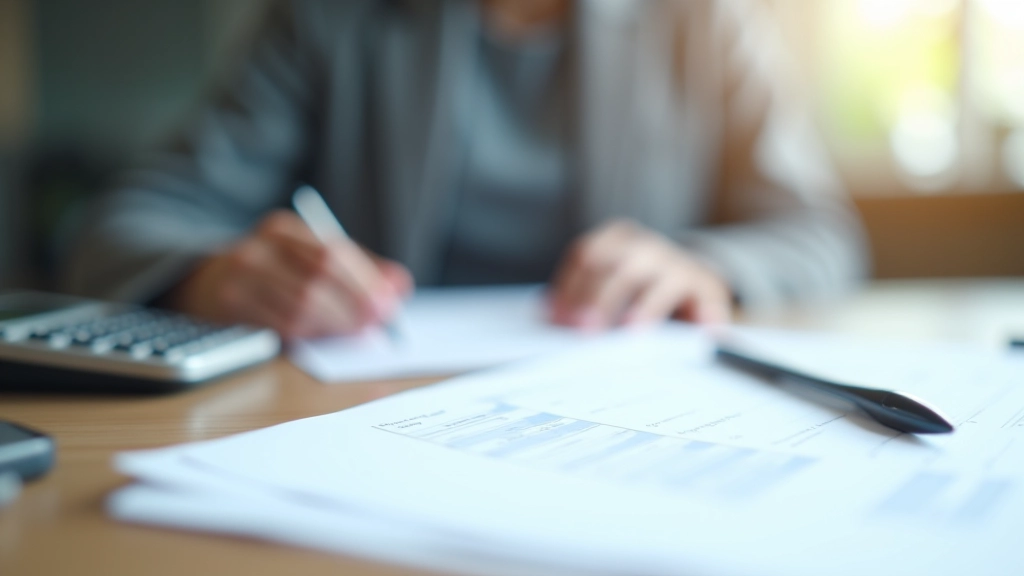 Healthcare planning documents with calculator and insurance paperwork on desk