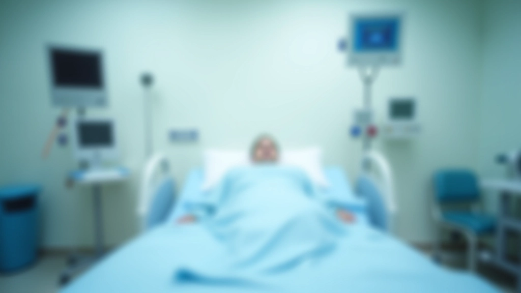 Hospital patient room with medical equipment and monitoring devices showing typical hospitalization setup