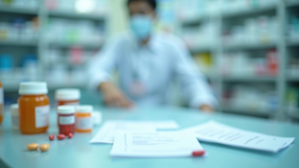 Medical prescription paperwork and medication bottles showing outpatient pharmacy items
